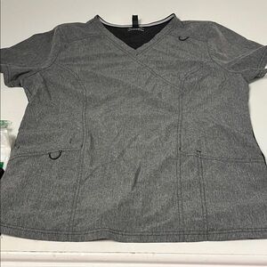 Elle Large Gray Short Sleeve V Neck Double Pocket Scrub Uniform Top